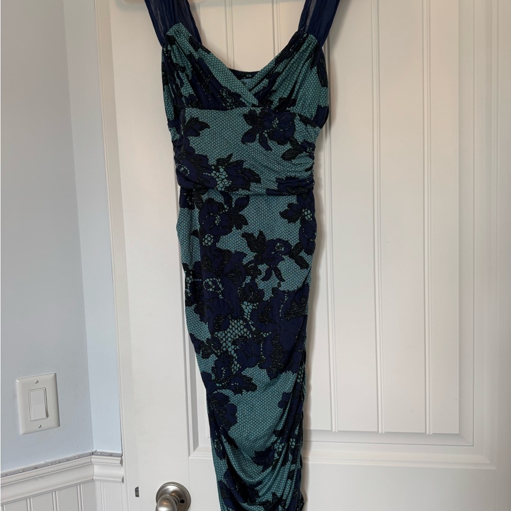 Marciano Teal and Navy One Shoulder Dress